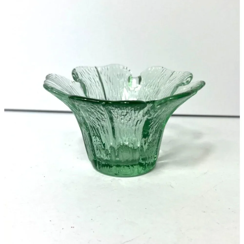 Vintage Viking Glass Green Flower Petal Votive Candle Holder